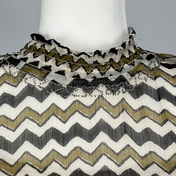 HD In Paris Anthropologie Sierade Zigzag Mini Dress Ruffle Smocked size 0 - Picture 5 of 16